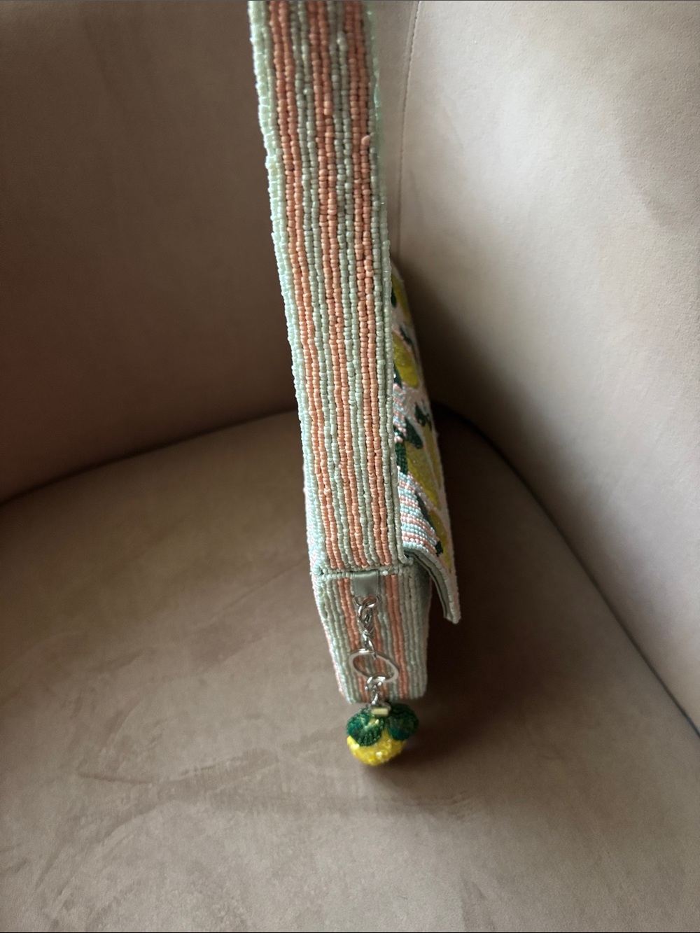 Vidal Beaded Lemon Pattern Shoulder Bag - Pink & Yellow - Picture 3 of 4